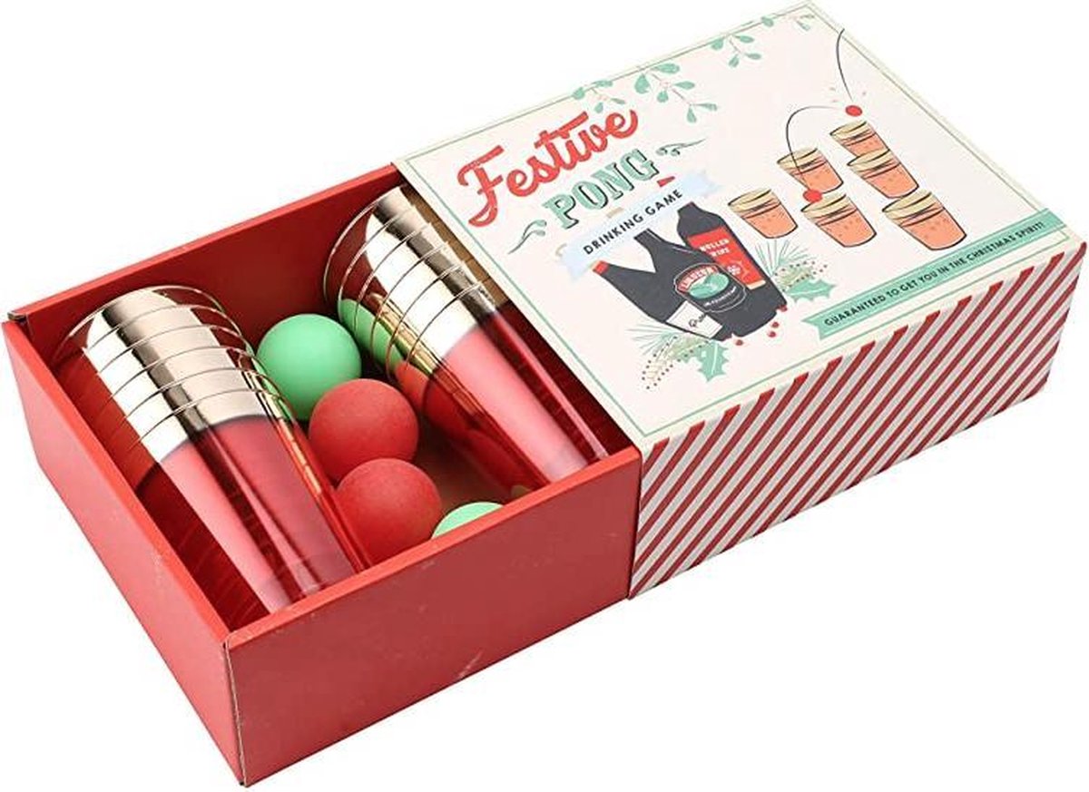 CGB Giftware Christmas Festive Ping Pong Drinking Game by CGB Giftware in Gift and Travel Box | Includes 12 Cups and 4 x Balls